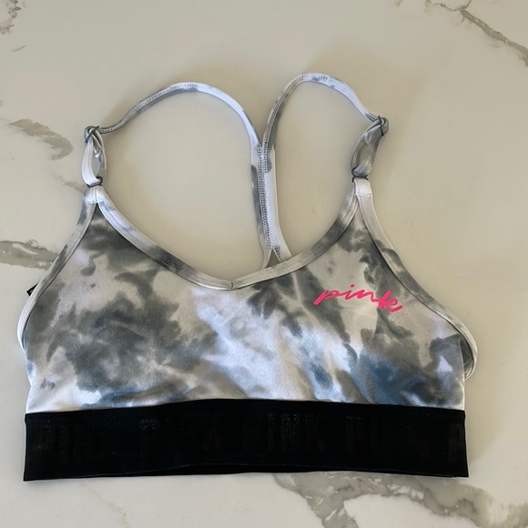 Pink Sport by Victoria’s Secret Gray & White Sports Bra with Pink Logo l XS - Picture 1 of 5